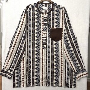 Urban Code Men's Shirt L Large Pop Over French Cuffs‎ Geometric Brown Logo